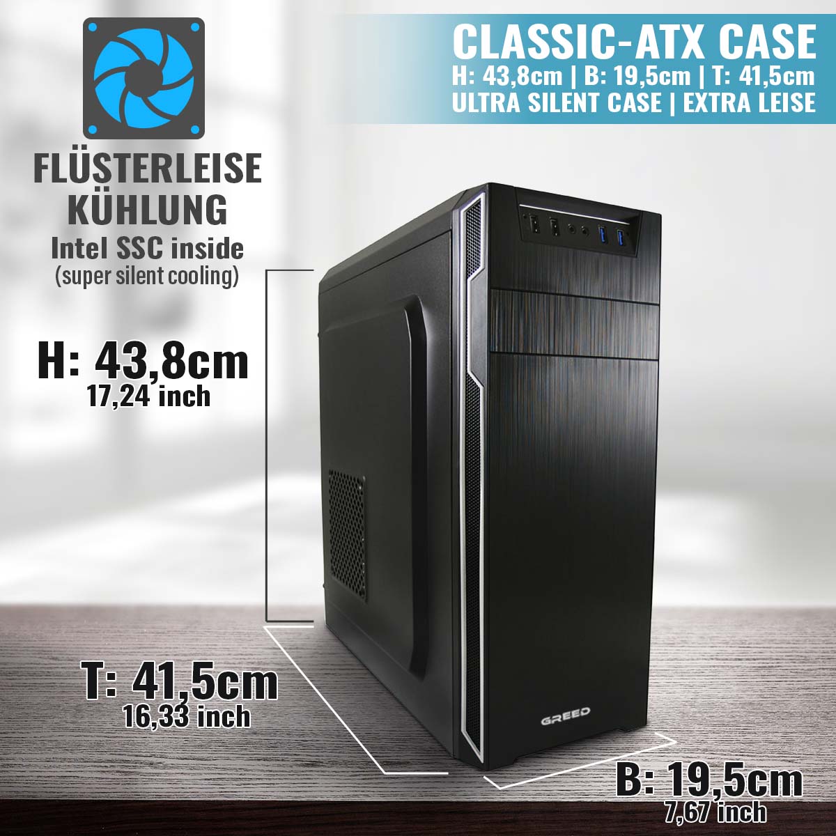 GREED® Multimedia 7 - Schneller PC mit Intel Core i7 6700 - Leiser Computer + Rechner für Büro & Home Office GREED® Multimedia 7 - Schneller PC mit Intel Core i7 6700 - Leiser Computer + Rechner für Büro & Home Office